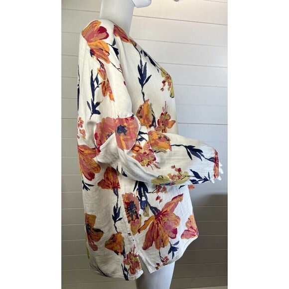 Coldwater Creek 1X Top Multi Floral Beach Womens Slub Knit Lagenlook Long Sleeve - Picture 7 of 10